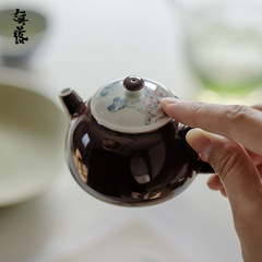 無落 精工粉彩手繪碟棲賞客貴妃壺功夫茶具泡茶壺單壺景德鎮
