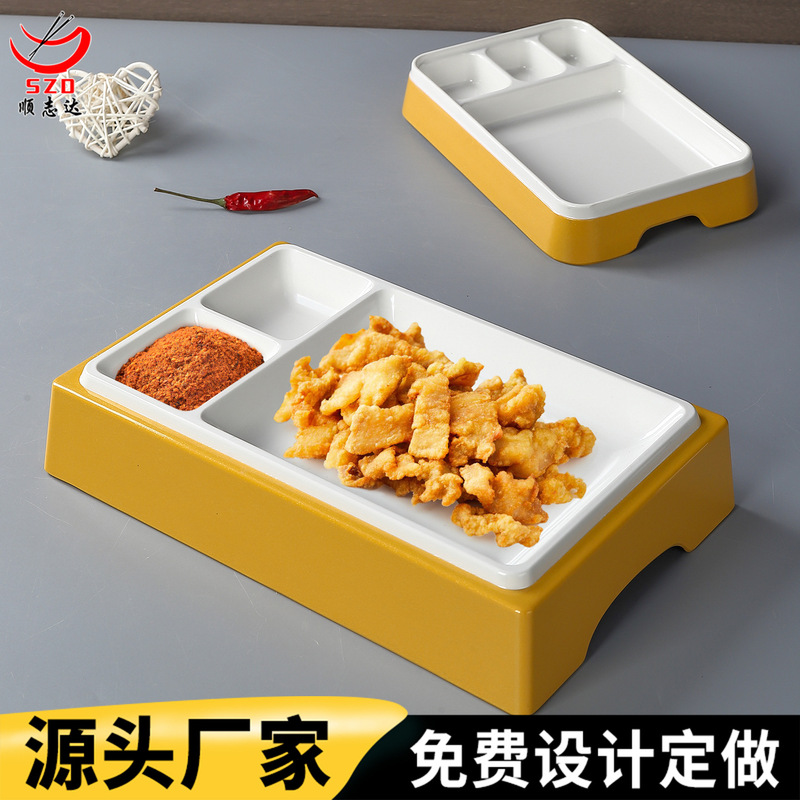 Melamine Hot Pot Restaurant Creative Small Crispy Meat Plate, Imitation Porcelain Brown Sugar Rice Cake Snack Barbecue Divided Dipping Sauce Plate for Commercial Use Melamine Hot Pot Restaurant Creative Small Crispy Meat Plate, Imitation Porcelain Brown Sugar Rice Cake Snack Barbecue Divided Dipping Sauce Plate for Commercial Use