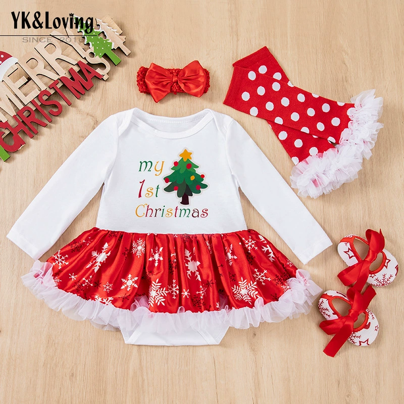 Демисезонный Christmas боди, юбка, детский комплект, с длинным рукавом, со снежинками, набор 4 шт., оптом