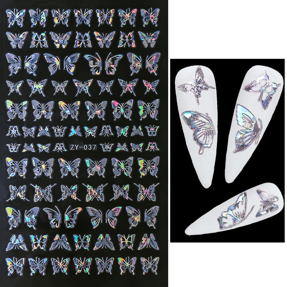 Venta caliente transfronteriza de uñas pegatinas de mariposa delgada dorada láser oro y plata mariposa adhesivo autoadhesivo decoración de uñas calcomanías