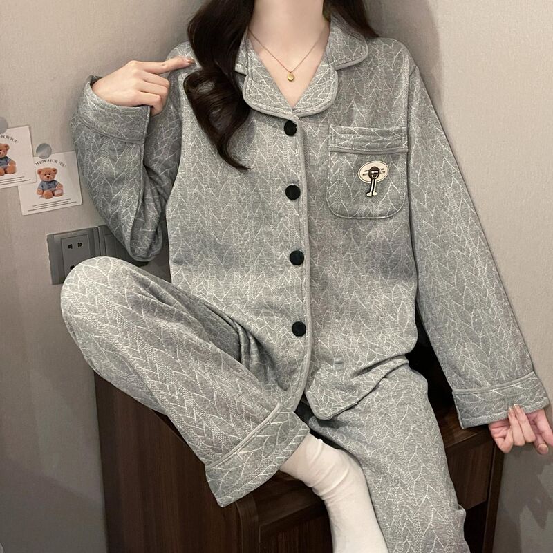 2025新款空气棉夹层睡衣女秋冬季加厚甜美ins风长袖家居服两件套|undefined