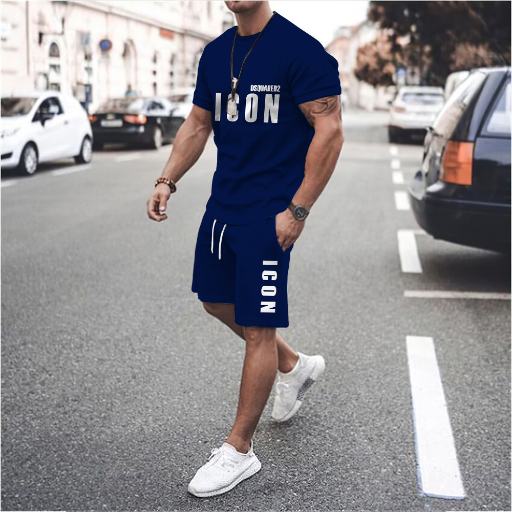 2023 nuevos deportes casuales camiseta de los hombres de verano de fitness shorts camiseta traje de running traje de manga corta de los hombres de comercio exterior