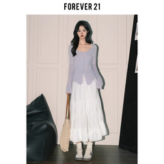 Forever21浅春系白色雪纺A字半身裙女垂感甜美蛋糕裙高腰仙女长裙
