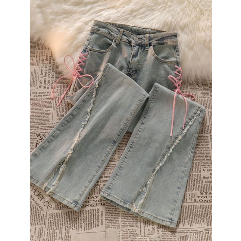 Women's Daily Simple Style Solid Color Bow Knot Full Length Button Flared Pants Jeans display picture 5