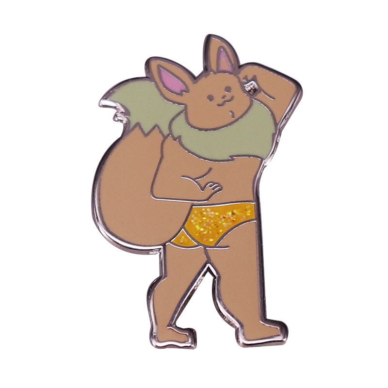 Cartoon Fitness Muscle Animal Brooch Glitter Yellow Shorts Badge Funny Clothes Backpack Accessories