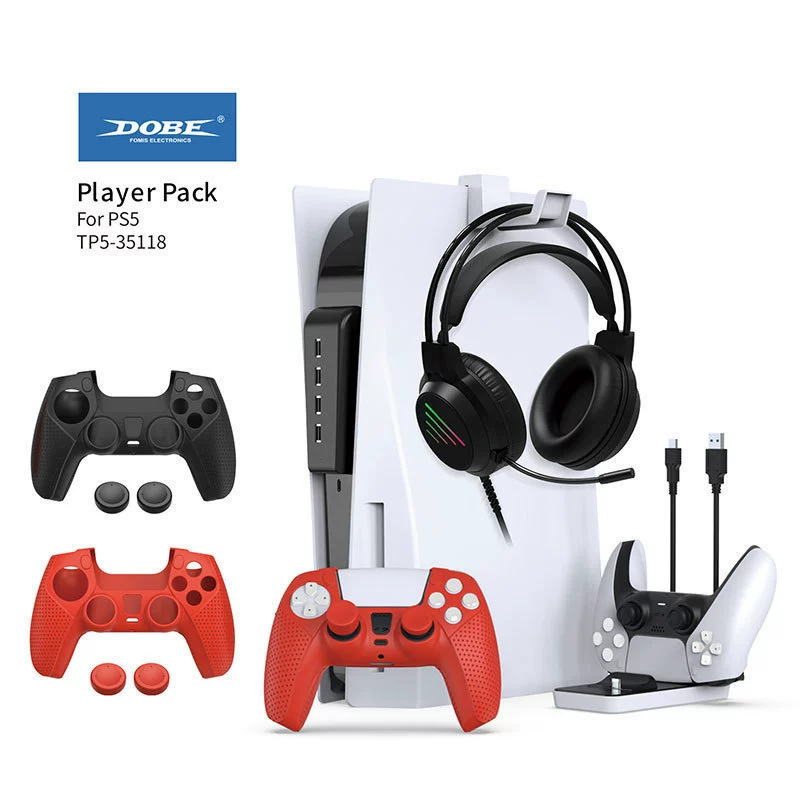 DOBE аксессуары для PS5: силиконовый набор для гарнитуры с цепочным крючком, комплект для зарядки PS5 TP5-35118