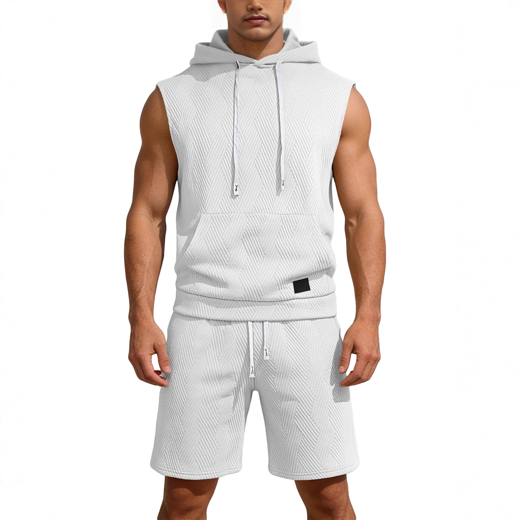 Nuevo transfronterizo de Europa y América de verano sin mangas chaleco de hombro holgado hombre deportivo casualizado chaleco con capuchón suit