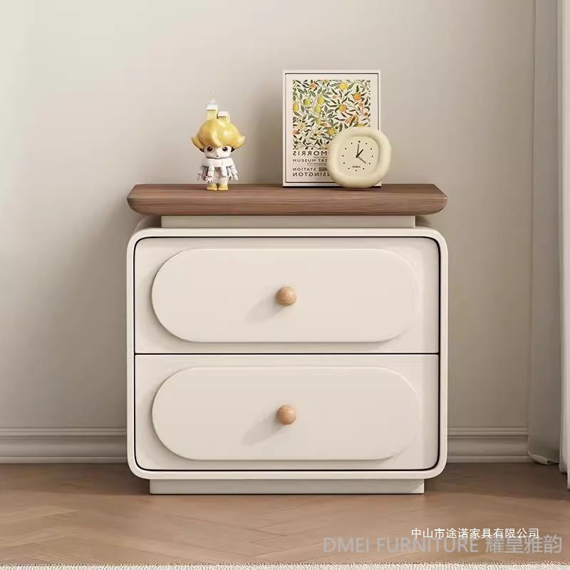 2025 French Cream Style All Solid Wood Bedside Century Master Design Cabinet Bedroom Simple Storage Cabinet