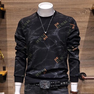 Autumn Sweater Men's New Korean Style Fashionable Slim-fit Youth Round Neck Pullover Printed Handsome Jacket Men's Spring and Autumn