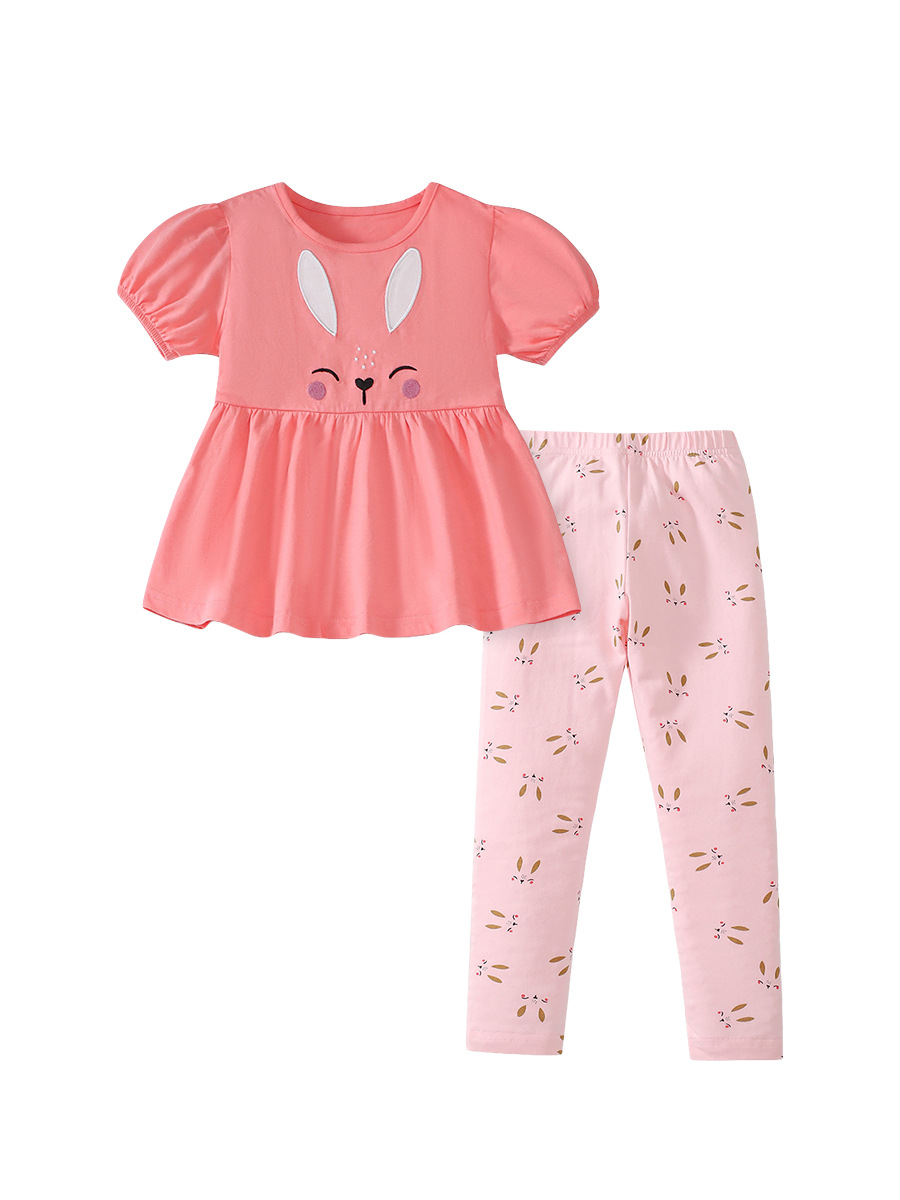 Comercio exterior transfronterizo ropa infantil al por mayor nuevo estilo europeo y americano conjuegos de niñas de algodón lindo conejito de dibujos animados conjuegos de niños