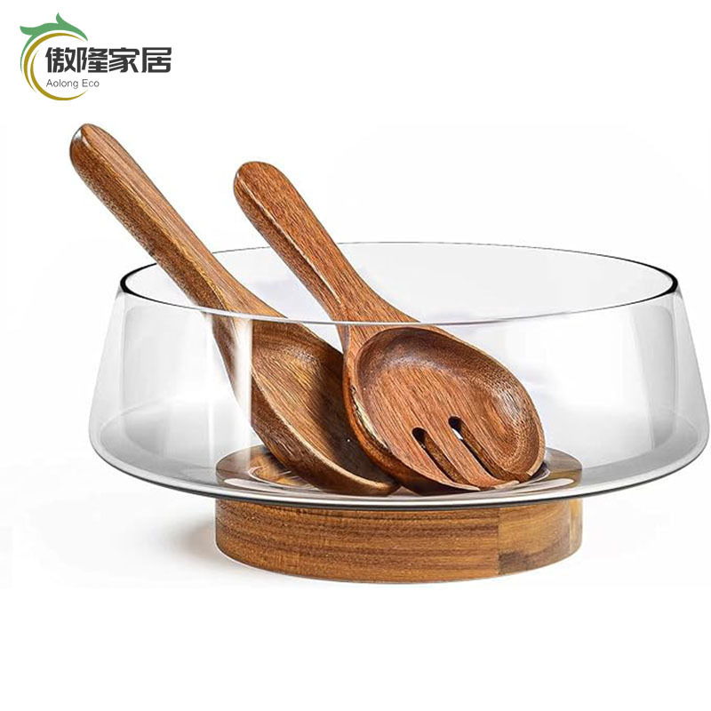 Cross-Border Amazon Popular Simple Glass Fruit Plate Salad Bowl High-Value Set Spliced Acacia Wood Tableware Solid Wood Cross-Border Amazon Popular Simple Glass Fruit Plate Salad Bowl High-Value Set Spliced Acacia Wood Tableware Solid Wood