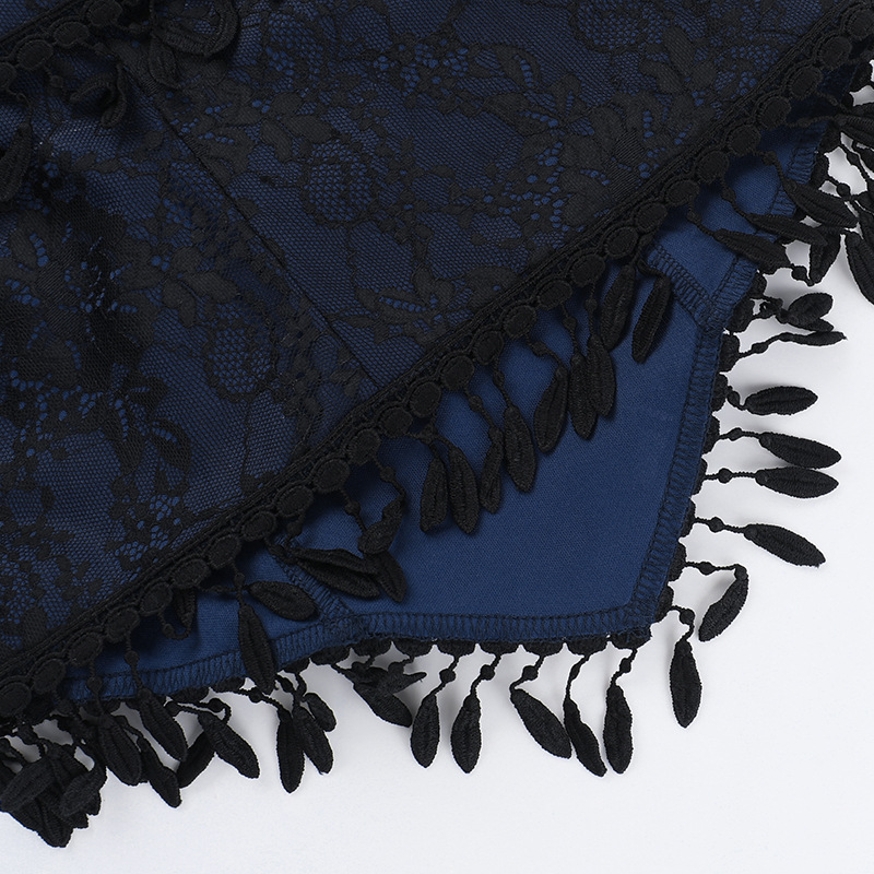 Autumn Lace Irregular Asymmetric Sexy off the Shoulder Tassel Top for Women