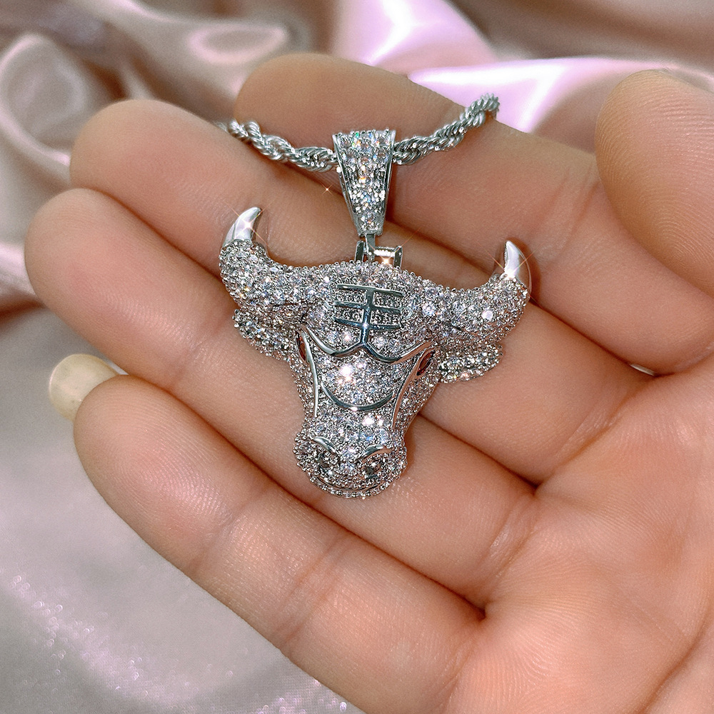 New Creative Zodiac Bull Head Pendant Necklace Copper Micro-inlaid Zircon Necklace display picture 2