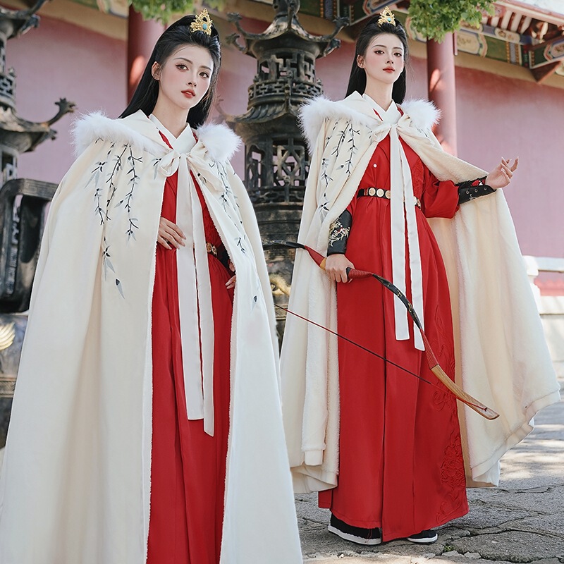 Original Cloak Han Dynasty Double-Sided Woolen Warm Fleece-Lined Thickeneded Couple Wear Large Size Detachable Large Fur Collar Cloak Winter 5691 Original Cloak Han Dynasty Double-Sided Woolen Warm Fleece-Lined Thickeneded Couple Wear Large Size Detachable Large Fur Collar Cloak Winter 5691