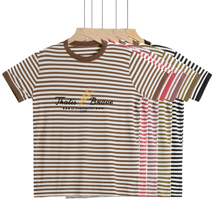 Summer elastic thin T-shirt with a round collar
