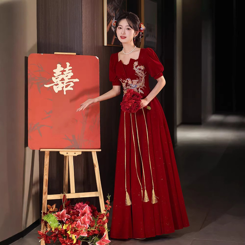 Plus-Size New Chinese-Style Toast Dress 2026 New Model Bride's Wedding Banquet Elegant Slimming Engagement Dress for Women Plus-Size New Chinese-Style Toast Dress 2026 New Model Bride's Wedding Banquet Elegant Slimming Engagement Dress for Women