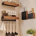 胡桃木实木置物架厨房家用壁挂木板收纳架单双层厨房隔板套装整理
