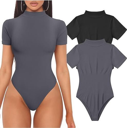 2024 Amazon Europe and America Women's One-Piece Sexy Ribbed High Neck Short-Sleeved Top Yoga One-Piece 