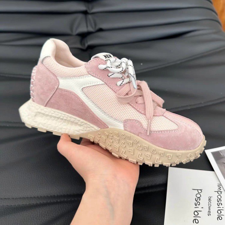Koreanische zweifarbige Schnür-Sneaker für Damen mit 7 cm Absatzhöhe – Bequeme Plateau-Sneaker für zierliche Frauen_voghion.com