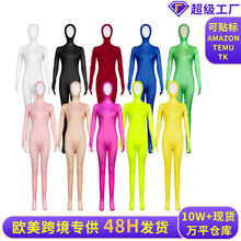 跨境热销紧身衣5全包漏头连体衣zentai纯色衣服露脸舞台表演服