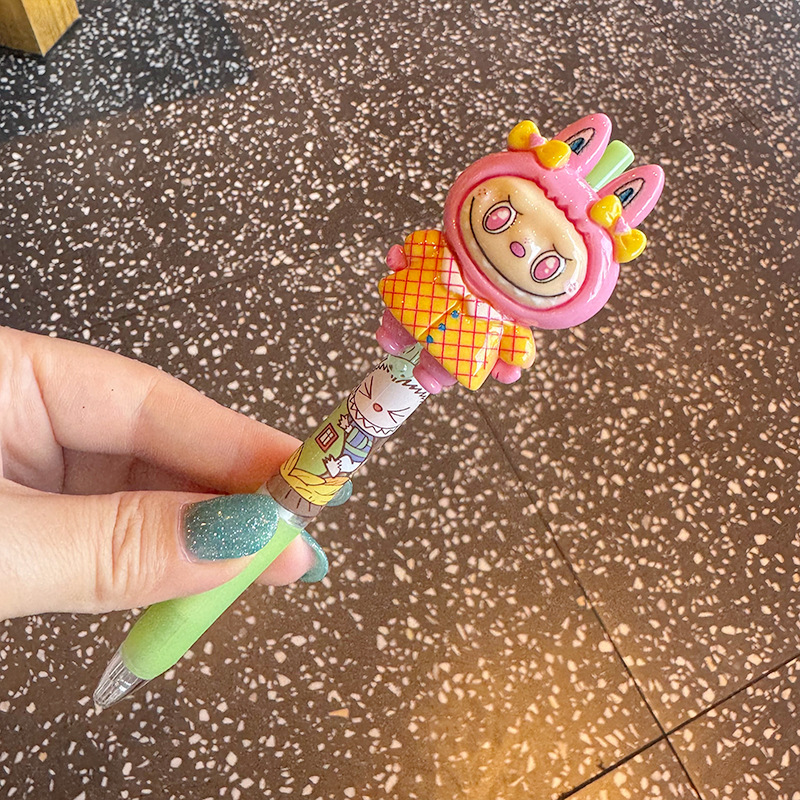 Conejito divertido tridimensional Presione el bolígrafo de gestas, examen de estudiante de alto valor, examen de estudiante, examen de agarre suave, bolígrafo