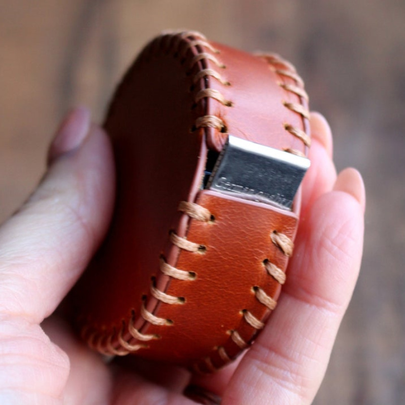 新款户外便携皮革皮卷尺圆形随身尺子PU皮野外用尺