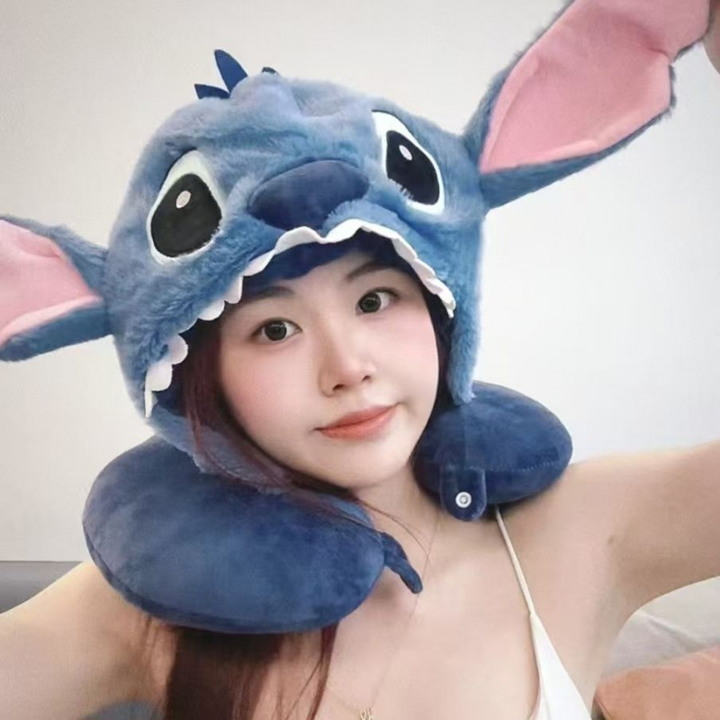 睡眠かわいいステッチ漫画 U 字型枕フード付き昼寝ネックプロテクタークリエイティブネックピロー昼休み誕生日ギフト|undefined