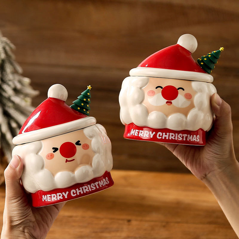 Taza de Navidad creativa taza de Navidad Santa Claus con tapa cuchara taza de regalo taza de regalo pintada a mano