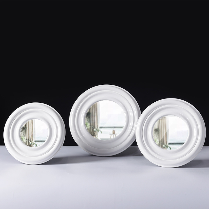 白色三圆镜 摆件北欧轻奢风铁艺化妆镜子家居样板房软装饰品用品