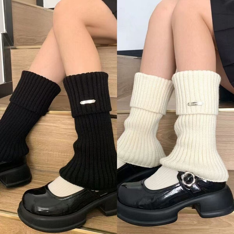 Knitted Socks Spring and Autumn Wool Contrast Color Leg Cover Simple All-match Stacked Socks Iron Sheet Warm Socks Calf Socks Cover