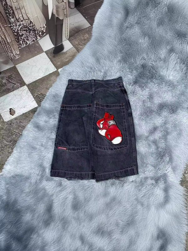 Streetwear JNCO Shorts Y2K HarajuKu Hip Hop Boxing Gloves Graphic Denim Loose Jeans Shorts