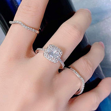 方锆叠戴高级感戒指女男跨境欧美精致三件套高贵气质指环厂家代发