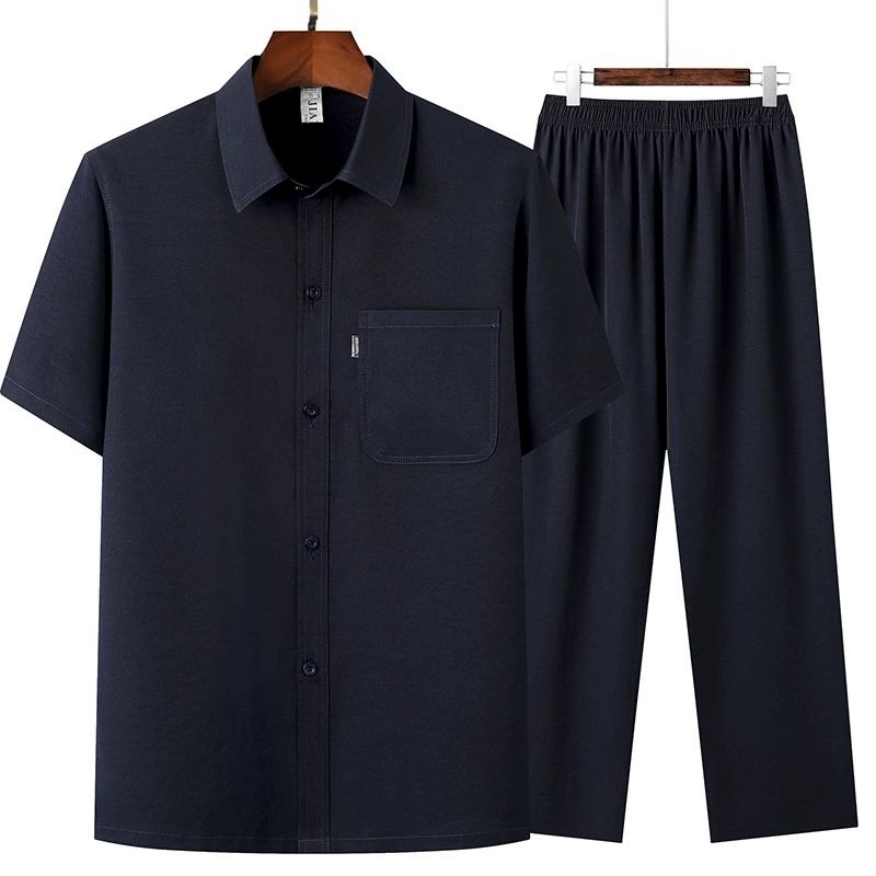 Summer shirt, silk set for elderly, loose fit