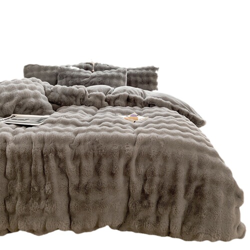 Winter Fleece Thickened Otter Fur Bedding Set Princess Style Double Sided Plush Coral Milk Fur Sheet and Duvet Cover