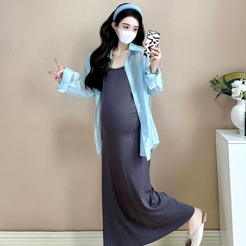 Летний модный комплект, эластичное Slip dress, кардиган, корейский стиль