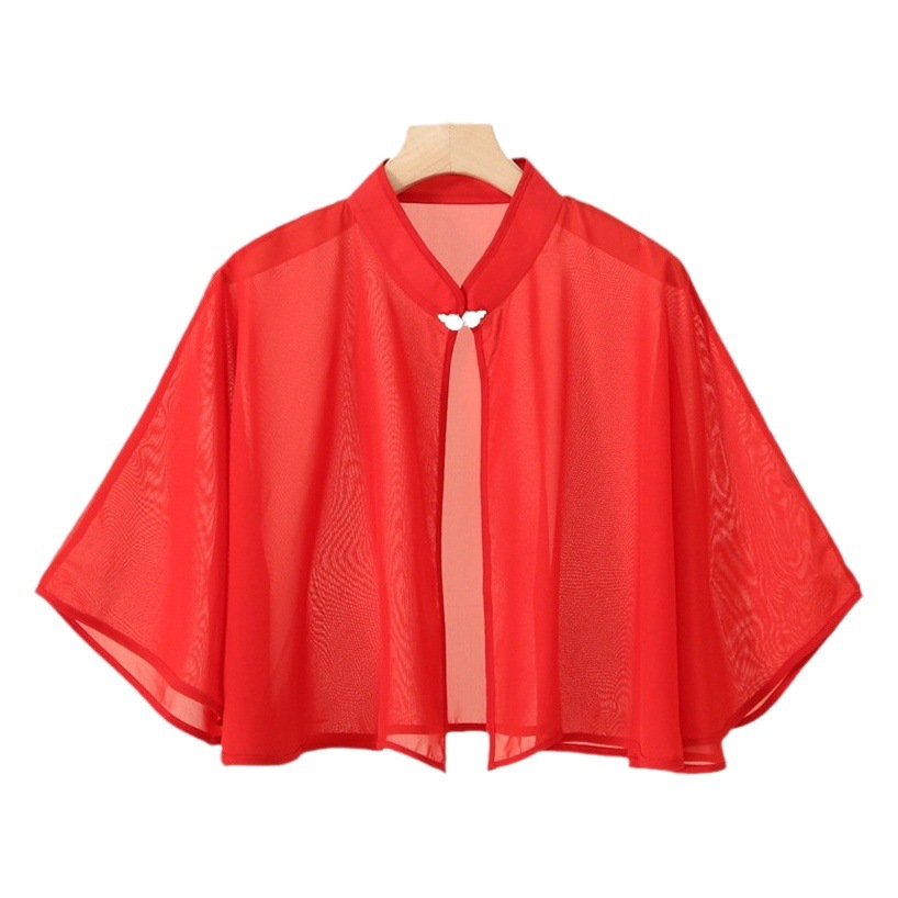 Spring and Summer thin sunscreen shawl chiffon with skirt strap cheongsam outer wear new women's Cape cardigan cover wholesale