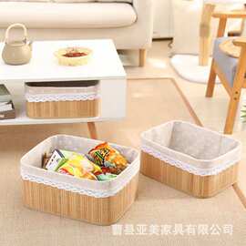 北欧风竹编收纳篮家用桌面零食水果储物筐多规化妆品收纳盒脏衣篮