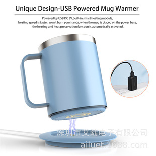 Coffee Cup Double-Layer Stainless Steel Heated Coffee Cup Thermostatic Cup with Heated Coaster Thermostatic Cup Set Cross-Border