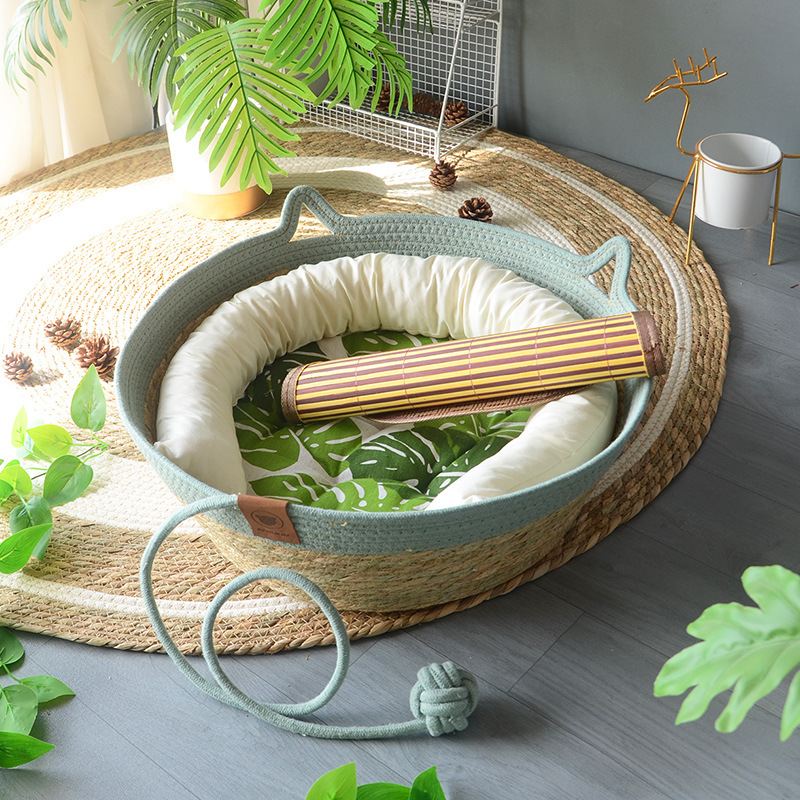 바다색 재미있는 스타일 + 녹색 잎 화장솜 + 베개 + 매트