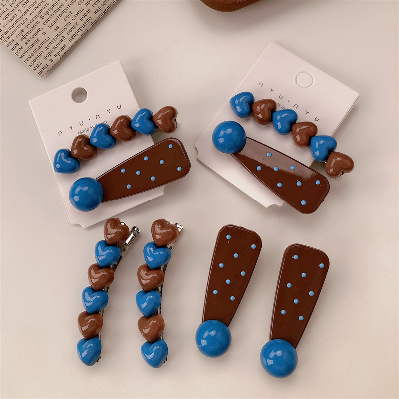 Korean New Milk Coffee Heart Hairpin Polka Dot Water Drop Duckbill Clip Ins High-End Bangs Clip Hairpin Hairpin