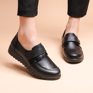 Mom's Shoes, Women's Genuine Leather Flat Work Shoes, Soft Sole, Middle-Aged and Elderly, Non-Slip, Large Size, Comfortable, Lightweight, Non-Slip