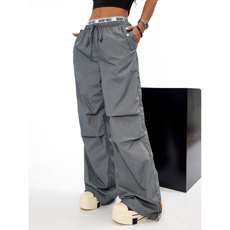 Vintage Military Cargo Pants For Women - High Waist Loose Fit Parachute Pants With Drawstring & Pleats, Polyester Casual Streetwear, XS-XL_voghion.com