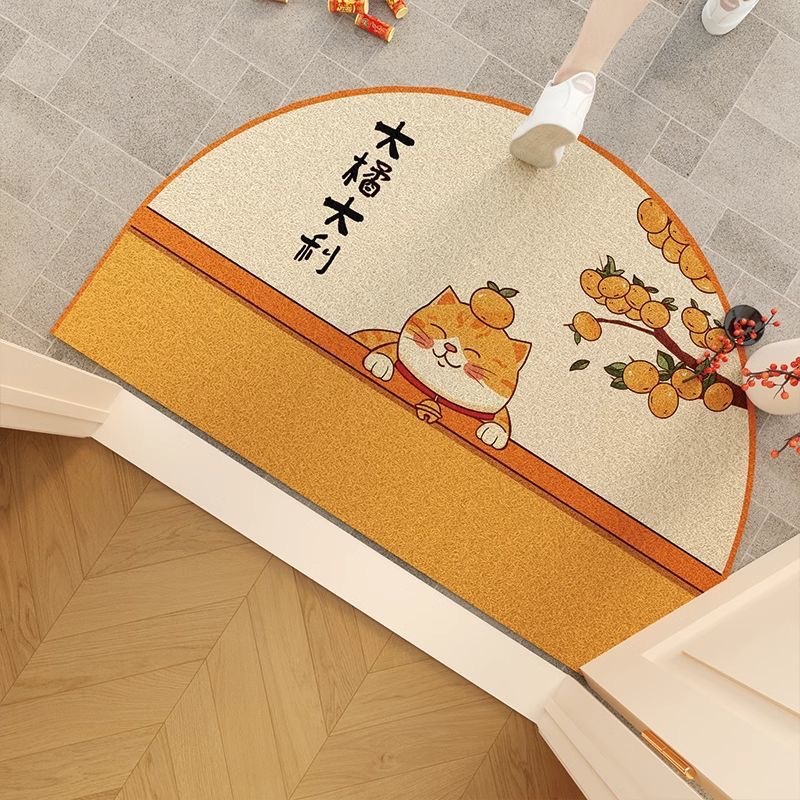 Tapete de entrada cartoon gato em laço de seda decorativo_voghion.com