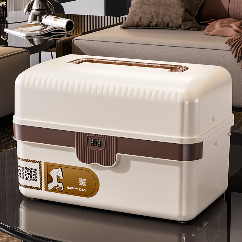 Lockable Storage Box, Household Valuables Storage Box, Student Safe, Portable Car Privacy Document Password Box