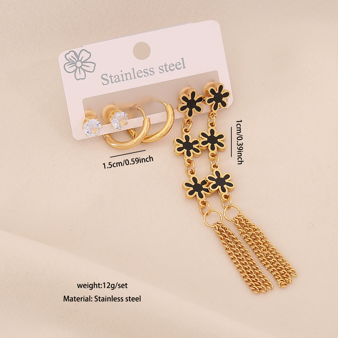 Long earrings stainless steel, set, accessory