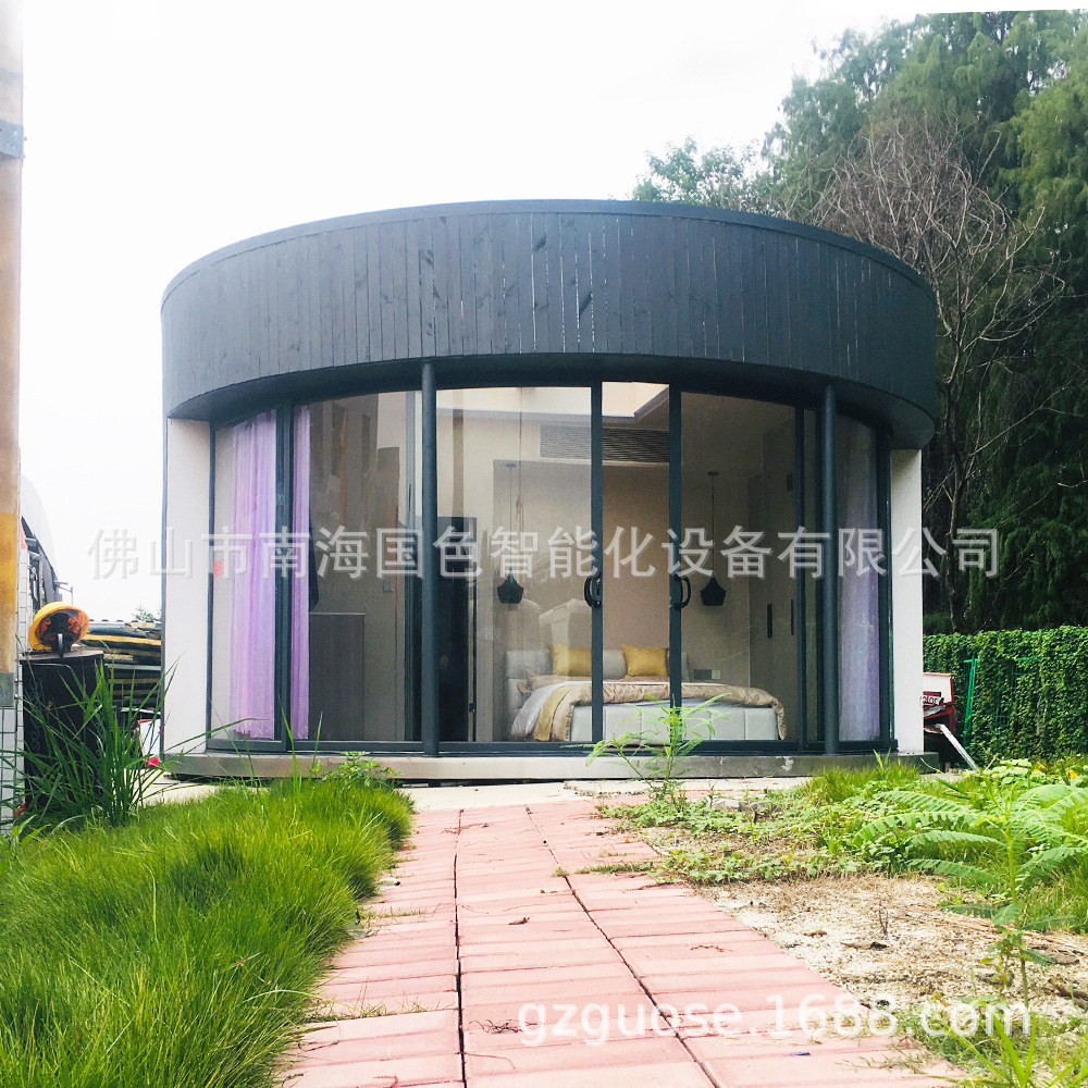 Casa redonda de madera lugar escénico móvil de acero ligero Villa residencial rural auto-construido casa estructura de acero montado espacio cápsula habitación