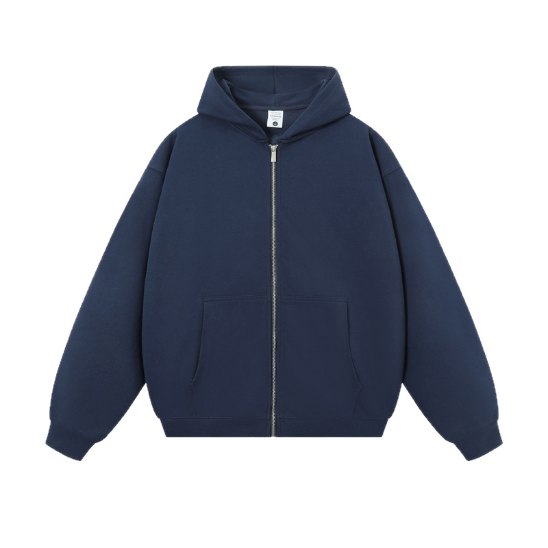 Felpa con cappuccio unisex pesante con cerniera – Maglia oversize in misto cotone da 380 g per uomo e donna (bianco, blu navy, nero, grigio, verde oliva, antracite)_voghion.com