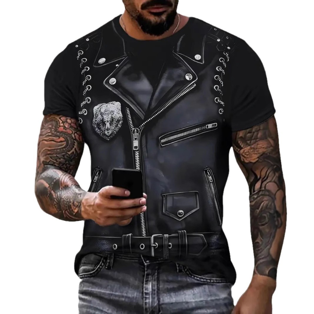 Europa y América AliExpress venta caliente oso blanco chaqueta de mezclilla estampado 3D camiseta de cuello redondo de manga corta de alta suelta de verano para hombres