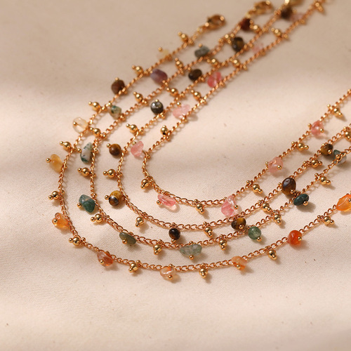 Natural irregular gemstone niche designed ankle chain, copper-plated 18K genuine gold, travel vacation leisure style ankle chain