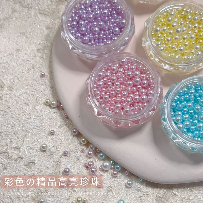High-Gloss Colorful Pearl Nail Art Decorations Mixed Dopamine Round Flat-Bottomed White Pink Blue Mixed Size Nail Accessories